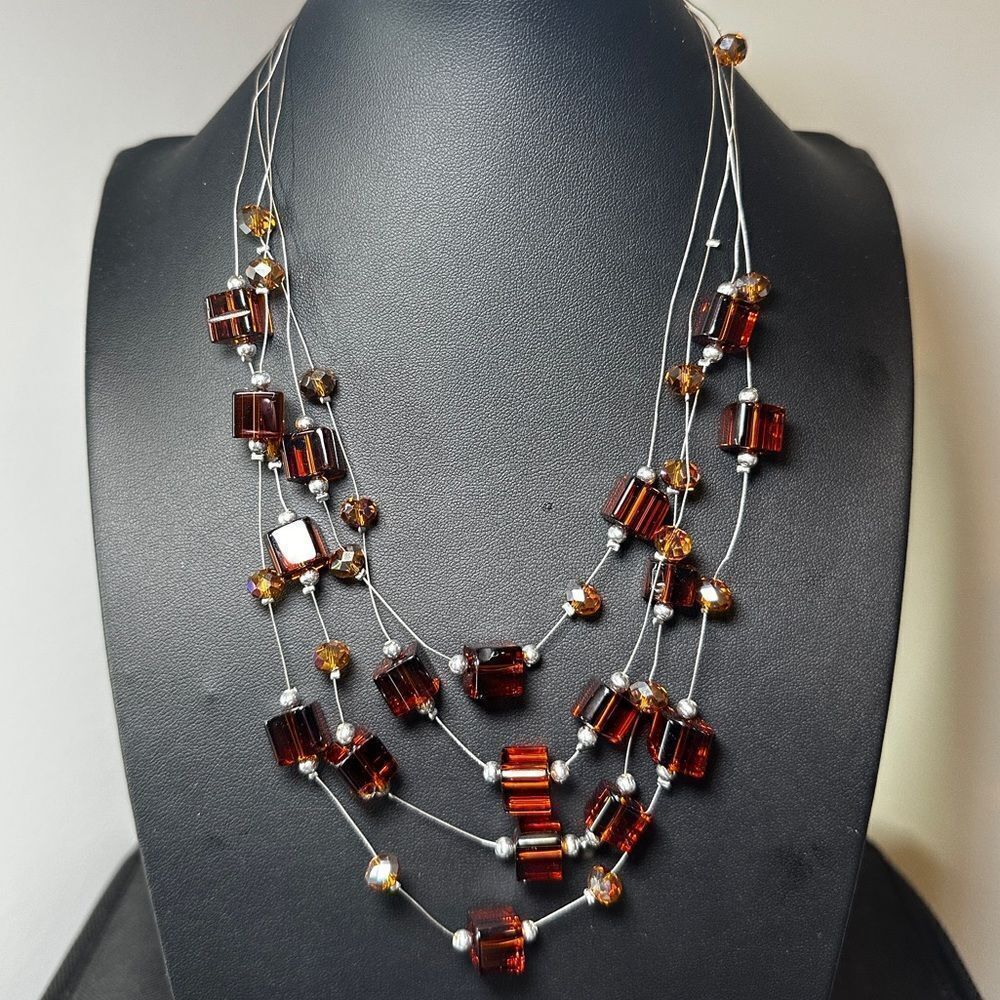 16" glass and orange aurora borealis crystal beaded "floating" layered necklace!
